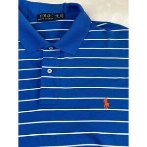 POLO Ralph Lauren Mens 2XB Polo Shirt Blue Striped Cotton Soft